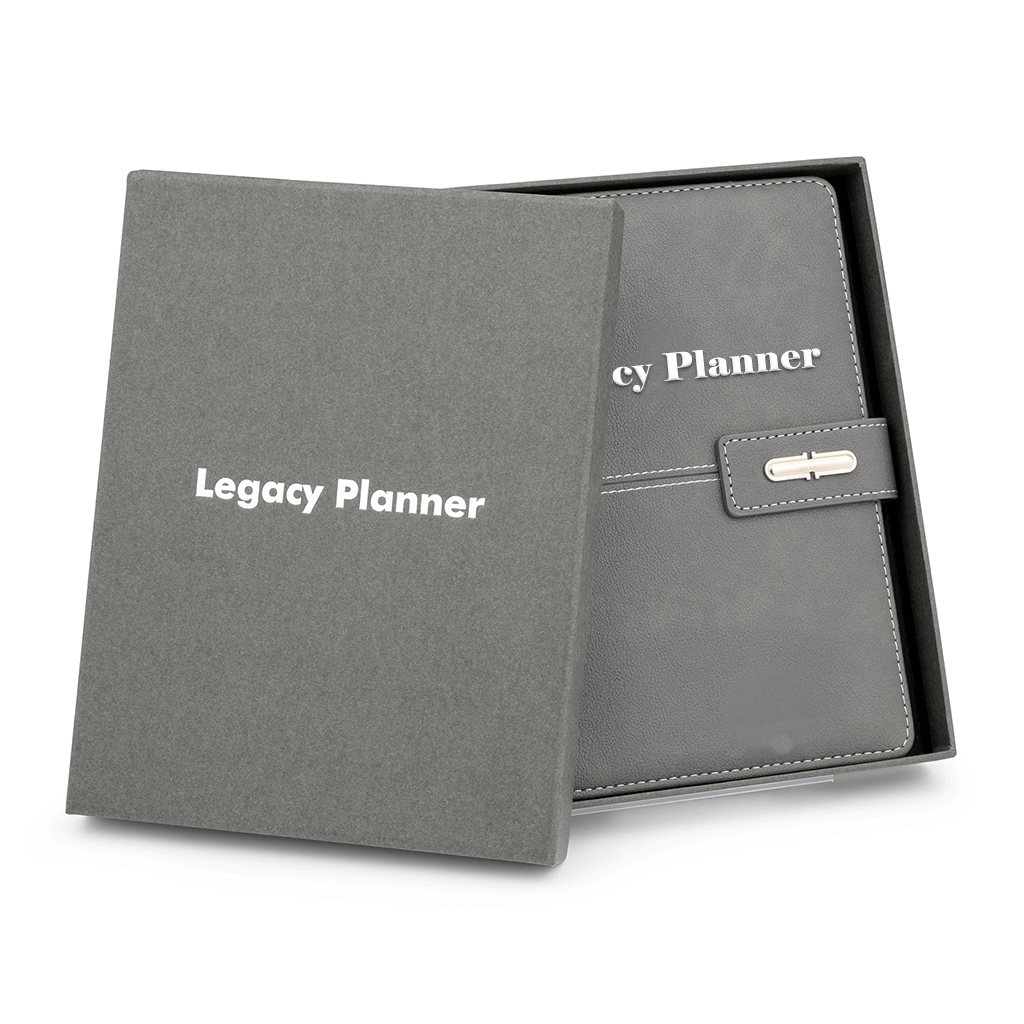 Rows of planners on a wooden table